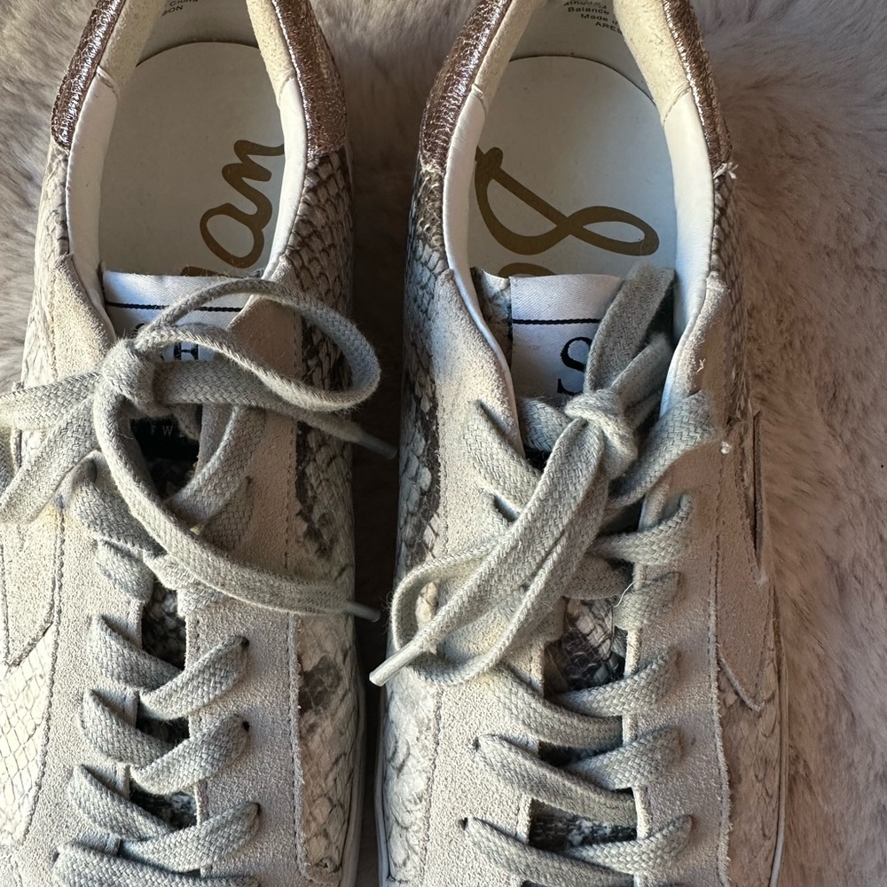 Sam Edelman Snakeskin Pattern Sneakers - Gray and White - Picture 3 of 15